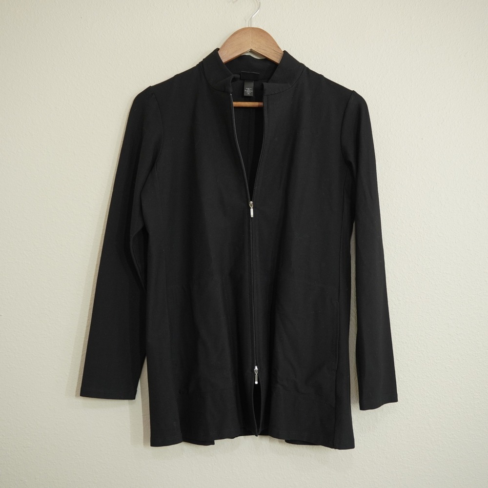 Eileen Fisher Petite Small Black Contemporary Casual Mock Neck Jacket